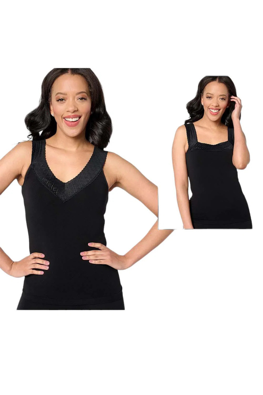 Breezies Comfort Breeze Reversible Seamless Tank w/Lace Neckline Black -